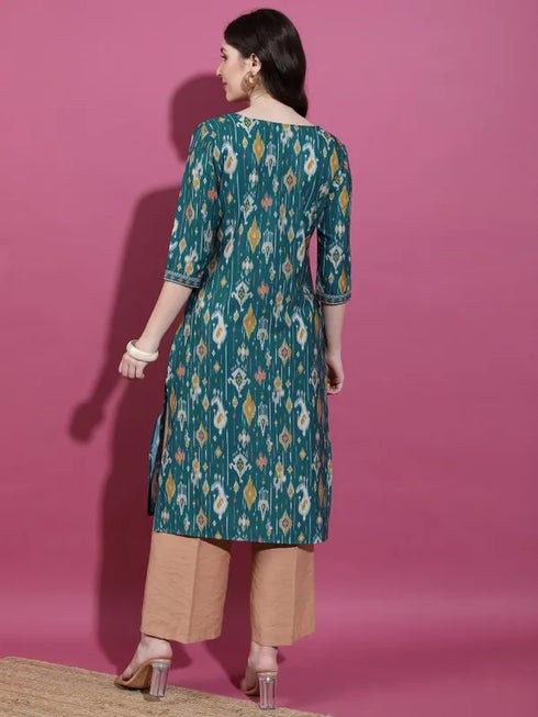 Vasthrlay Women Green Printed Straight Kurtas